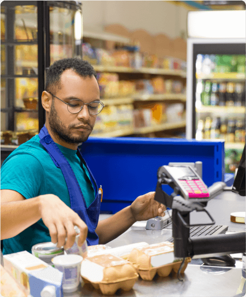 Retail store team assisting customers